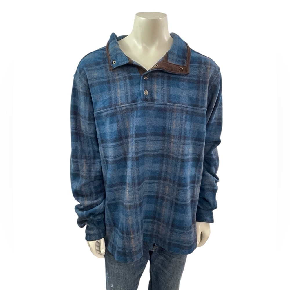 John Wayne Mens XXL Pullover Blue Plaid Flannel 1/4 Snap Wooly Fleece Jacket